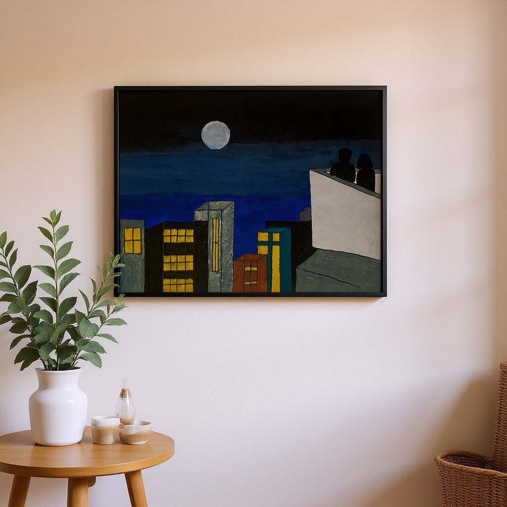 Moonlit Cityscape – Handmade Canvas Wall Art